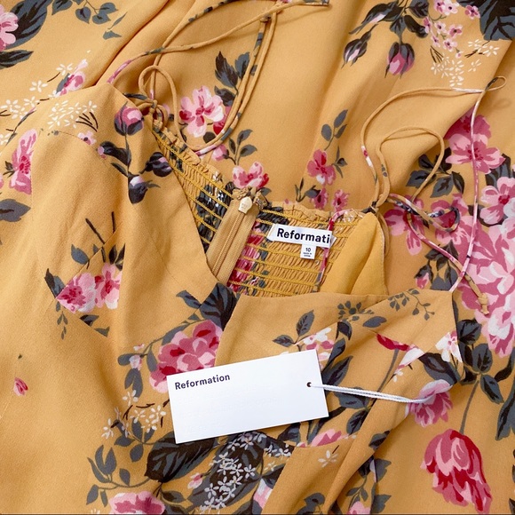 Reformation Juliette High Slit Sweetheart Neckline Floral Midi Dress In Angelica - Picture 16 of 16